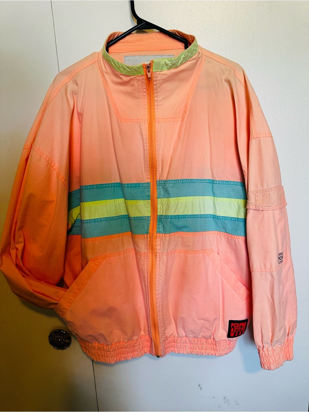 Pacifica Peach Lightweight Jacket with Blue and Lime Stripes